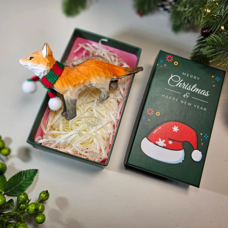 Fox with Scarf Hanging Christmas Tree Ornament – Gift Box Included - Style:Fox-Standing-GreenBox