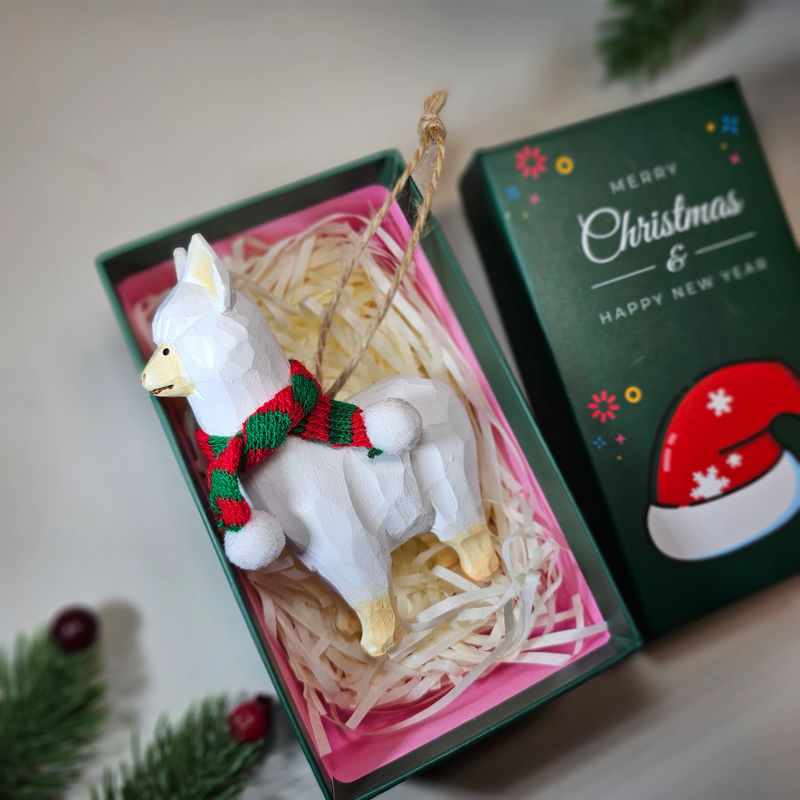 Alpaca with Scarf Hanging Christmas Tree Ornament – Gift Box Included - Style:Alpaca Wif Scarf-Green Box
