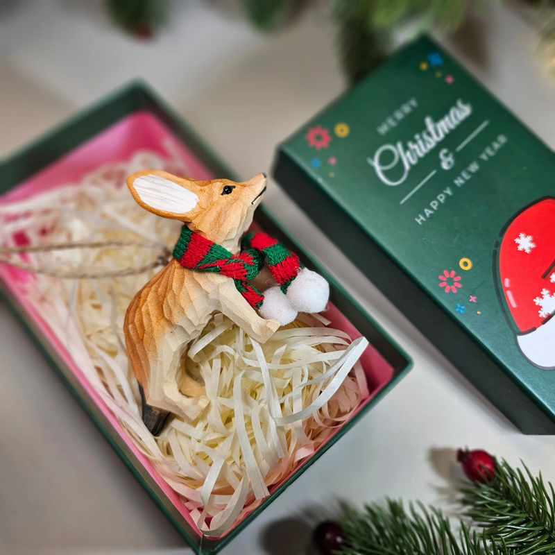 Fennec Fox with Scarf Hanging Christmas Tree Ornament – Gift Box Included - Style:Fennec - Green GiftBox