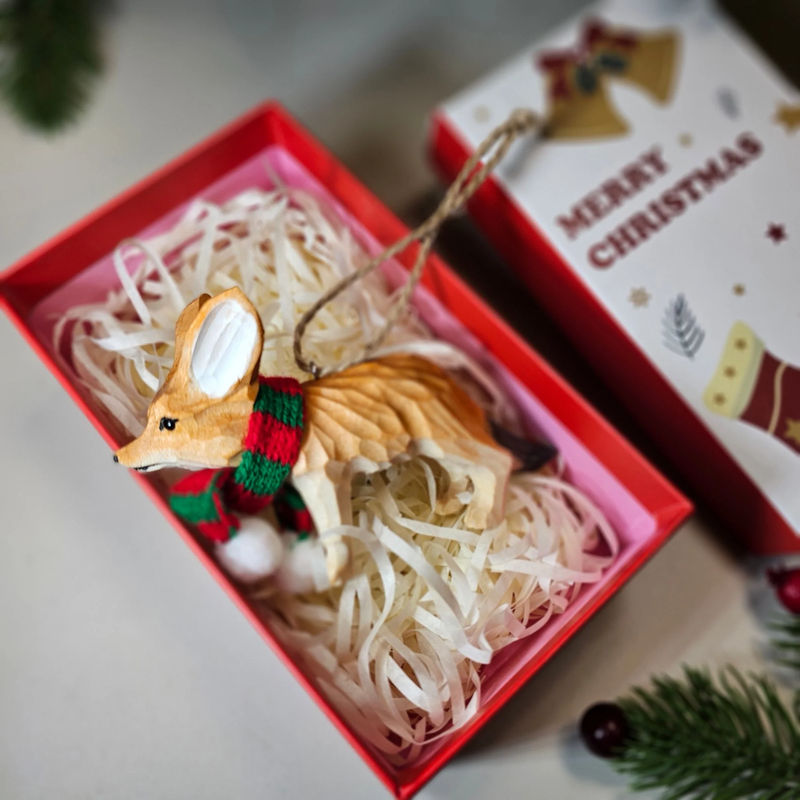 Fennec Fox with Scarf Hanging Christmas Tree Ornament – Gift Box Included - Style:Fennec - White GiftBox
