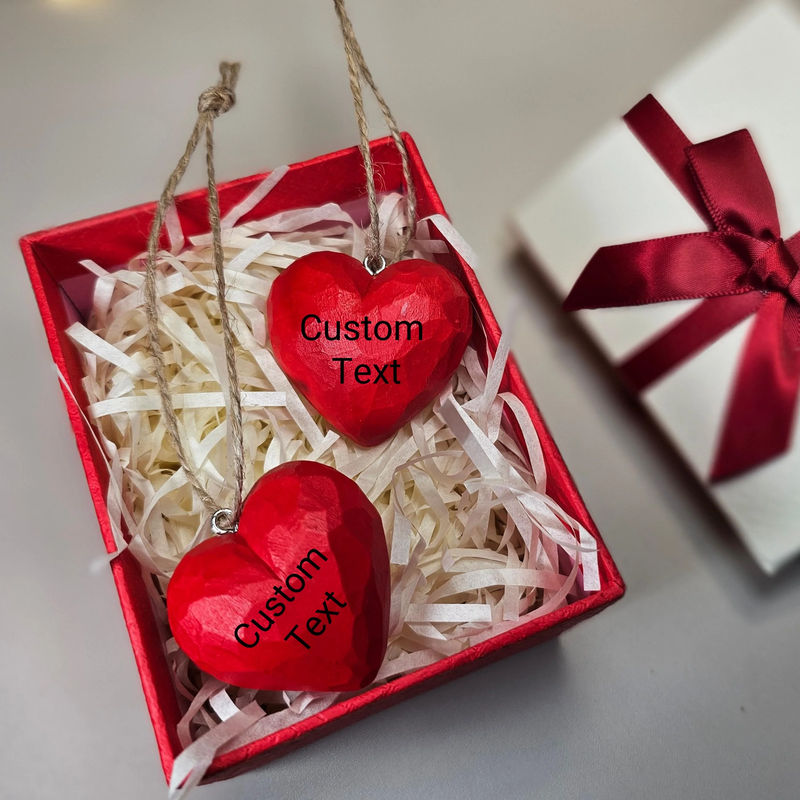 Handcrafted Wooden Heart Ornaments (Set of 2) – Gift Box Included