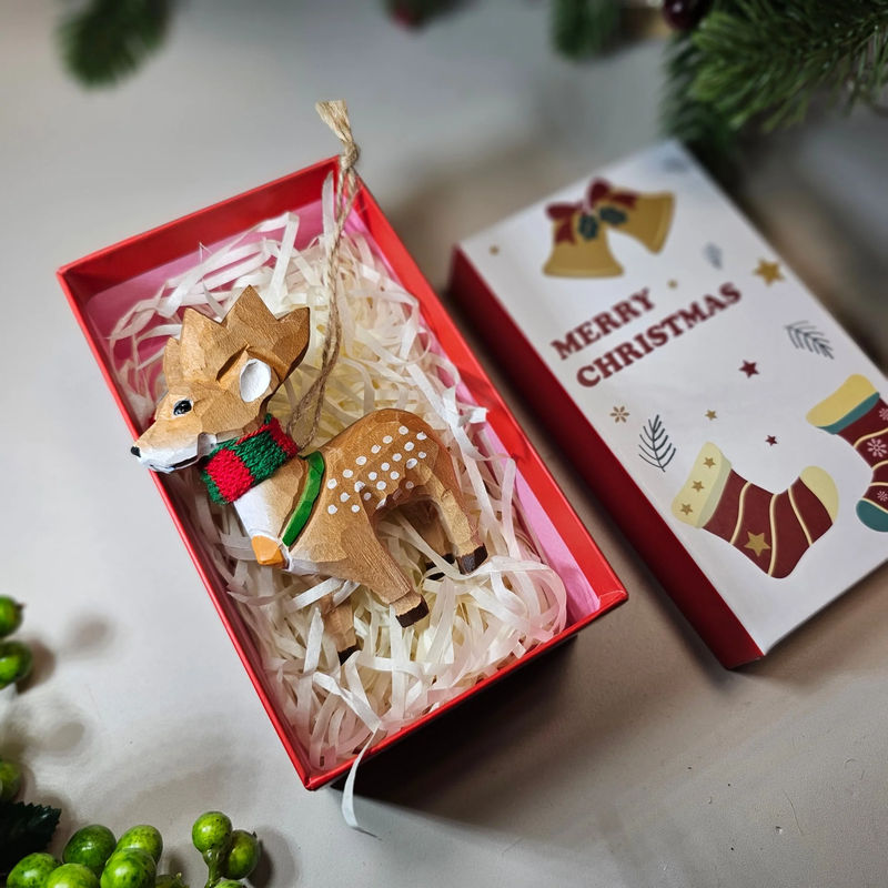 Deer with Scarf Hanging Christmas Tree Ornament – Gift Box Included - Style:Deer Scarf - White GiftBox