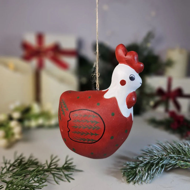 Chicken Wooden Hanging Christmas Tree Ornament - Style:Red