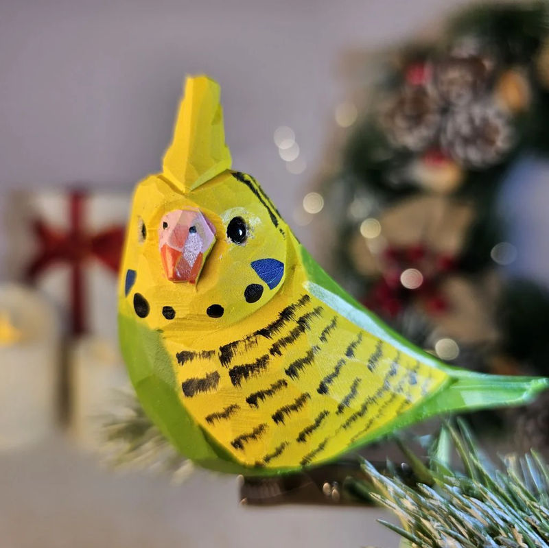 Budgie Wooden Clip-on Christmas Tree Ornament - Color:Yellow
