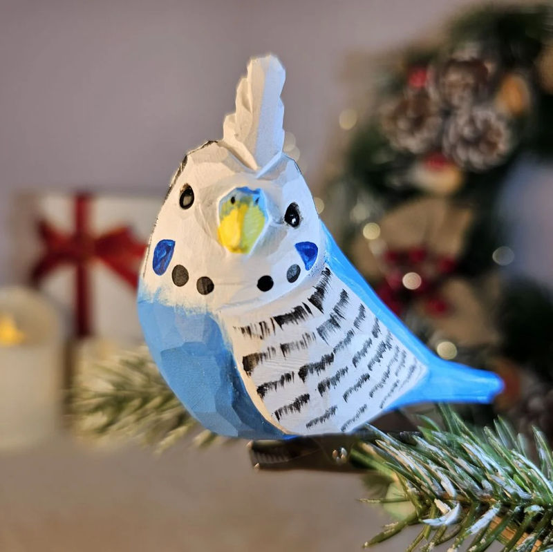 Budgie Wooden Clip-on Christmas Tree Ornament - Color:Blue