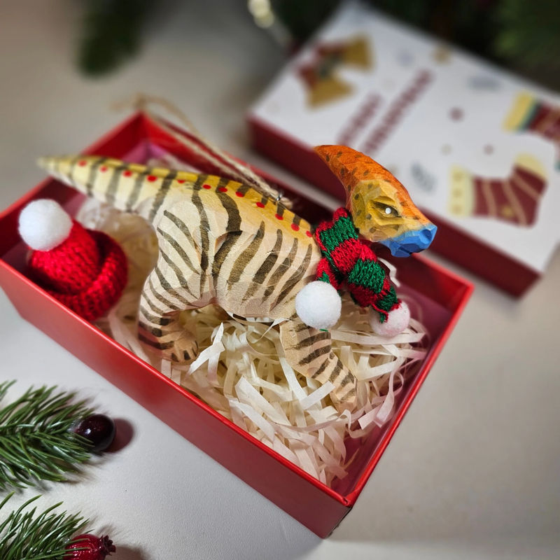 Parasaurolophus with Scarf and Hat Hanging Christmas Tree Ornament – Gift Box Included - Style:Parasaurolophus-Scarf-Hat White GiftBox