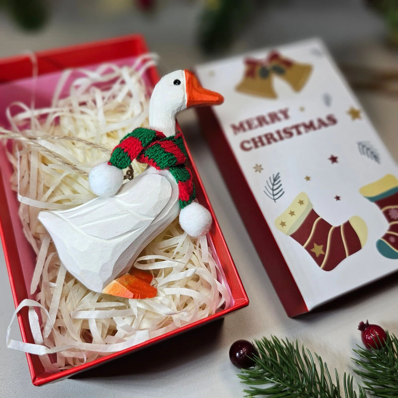 Goose with Scarf Hanging Christmas Tree Ornament – Gift Box Included - Style:Goose With White GiftBox
