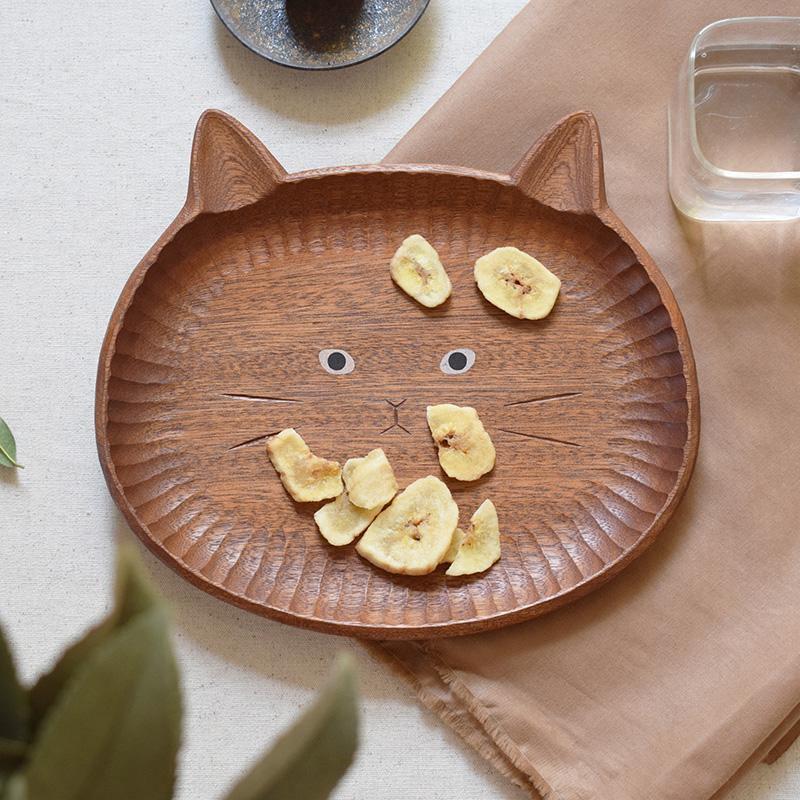 Trays Wooden Hand Carved Meow Face Plate _MS