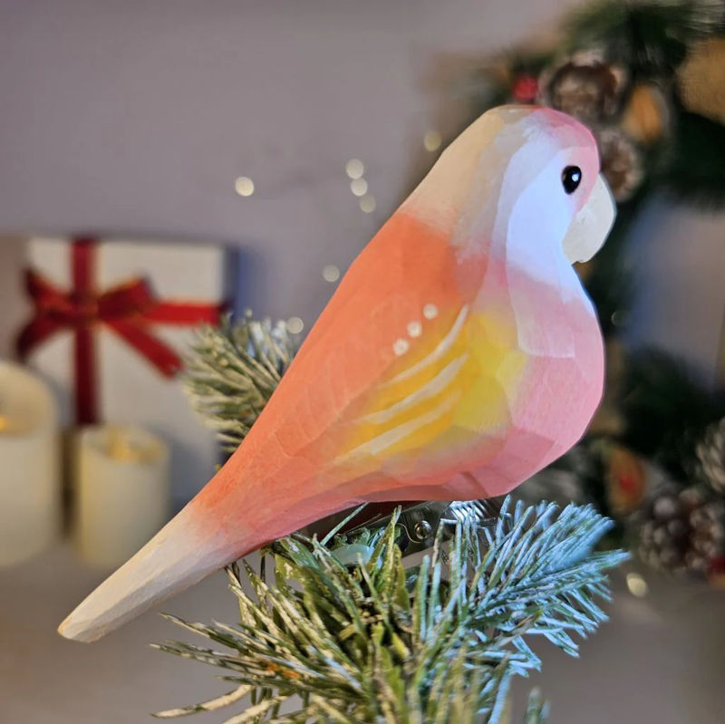Parakeet Wooden Clip-on Christmas Tree Ornament - Color:Pink