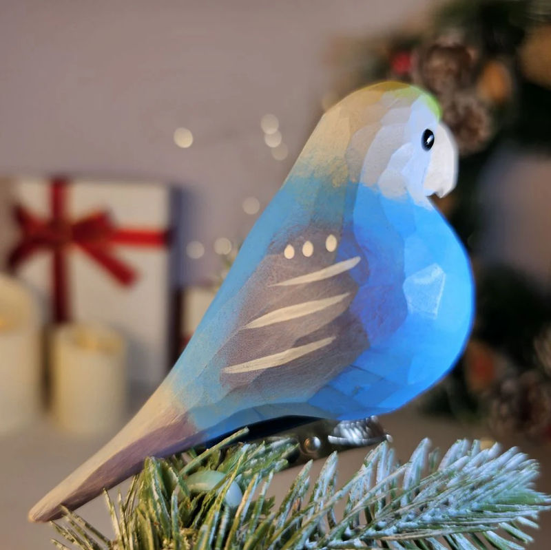 Parakeet Wooden Clip-on Christmas Tree Ornament - Color:Blue