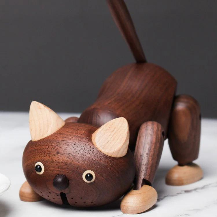 Handmade Robot Cat wooden Figurines