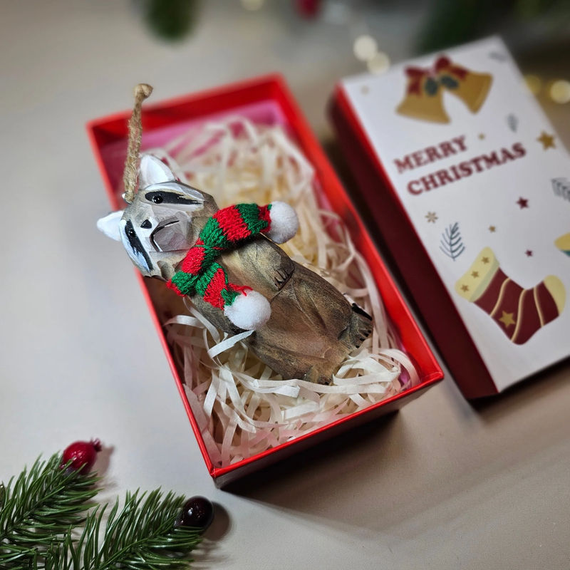 Raccoon with Scarf Hanging Christmas Tree Ornament – Gift Box Included - Style:Raccoon - White GiftBox