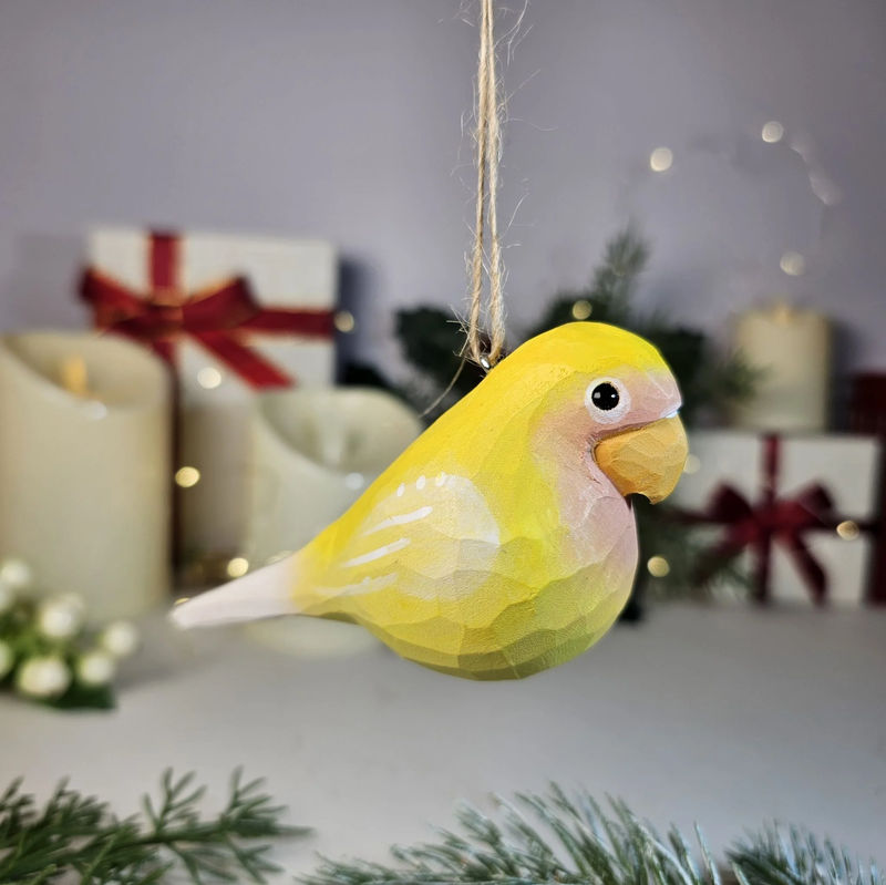 Parakeet Wooden Hanging Christmas Tree Ornament - Color:Yellow