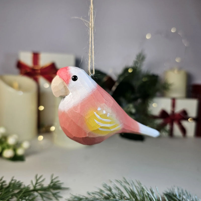 Parakeet Wooden Hanging Christmas Tree Ornament - Color:Pink