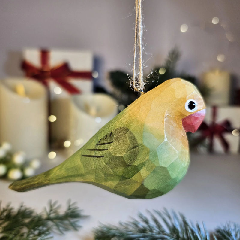 Parakeet Wooden Hanging Christmas Tree Ornament - Color:Green