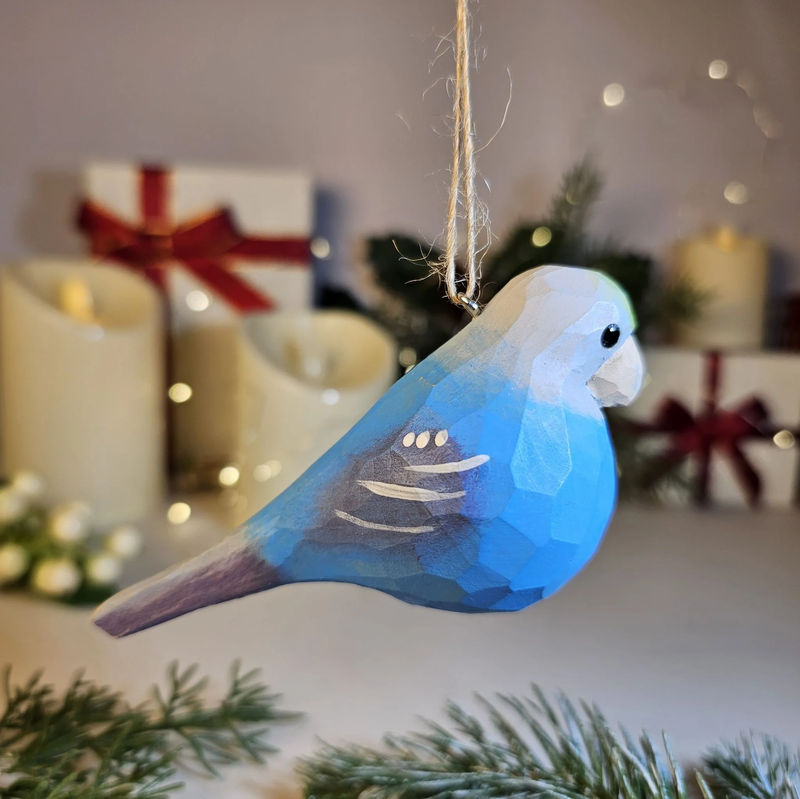 Parakeet Wooden Hanging Christmas Tree Ornament - Color:Blue