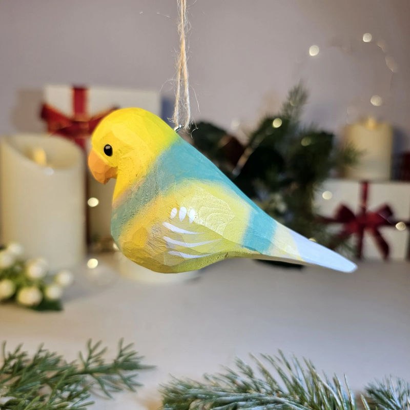 Parakeet Wooden Hanging Christmas Tree Ornament - Color:Multicolor