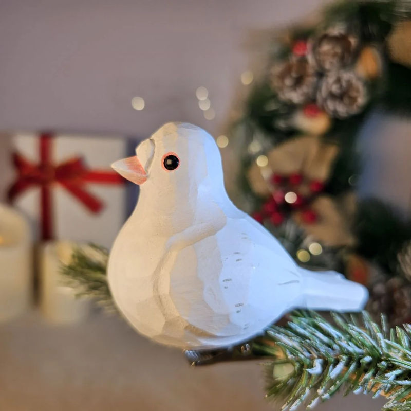 Pigeon Wooden Clip-on Christmas Tree Ornament - Color:White