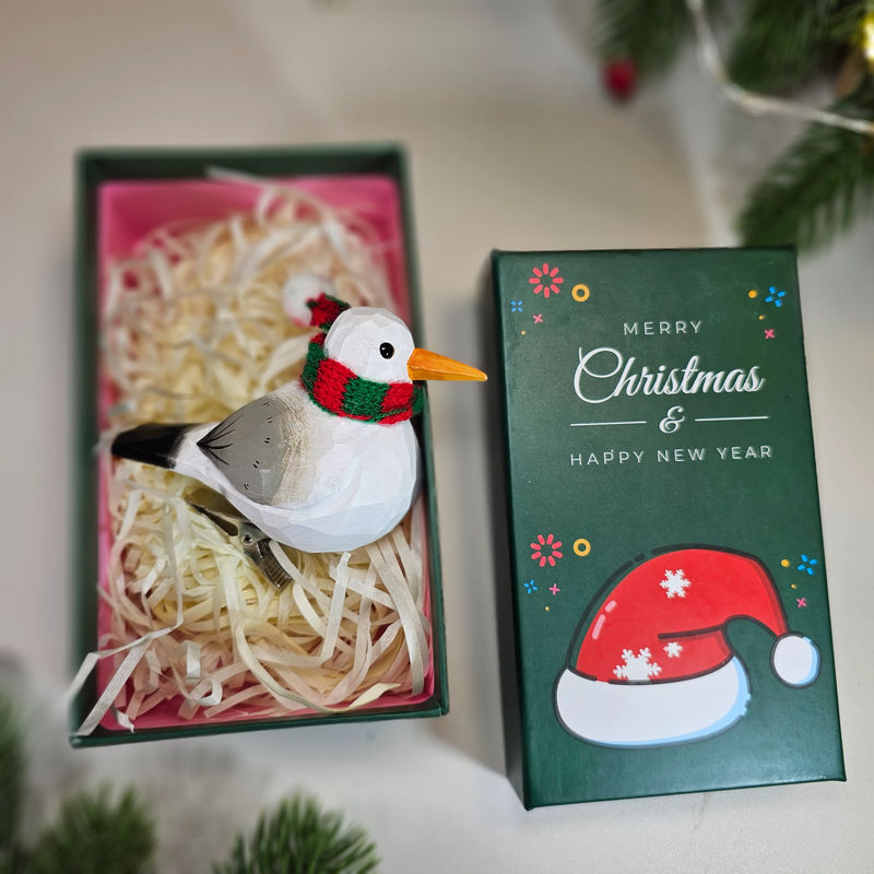 Seagull with Scarf Hanging Christmas Tree Ornament – Gift Box Included - Style:Clip-on Seagull - Green GiftBox
