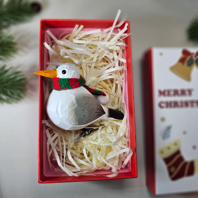 Seagull with Scarf Hanging Christmas Tree Ornament – Gift Box Included - Style:Clip-on Seagull - White GiftBox