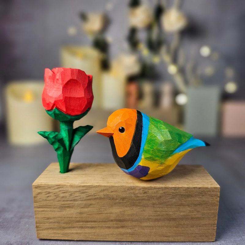 Gouldian Finch with Rose - Color:Orange