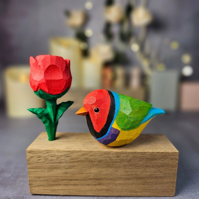 Gouldian Finch with Rose - Color:Red