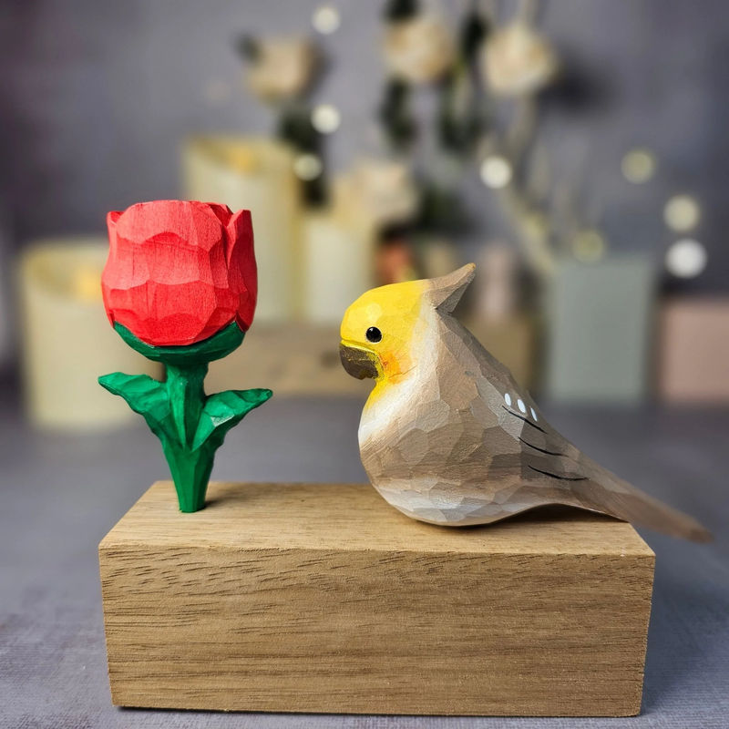Cockatiel with Rose - Color:Cockatiel -Gray