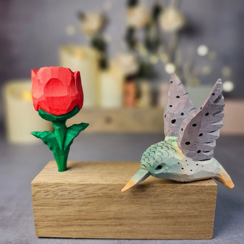 Hummingbird A with Rose - Color:Purple Wings