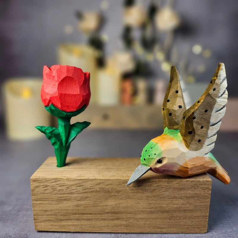Hummingbird A with Rose - Color:Brown Wings