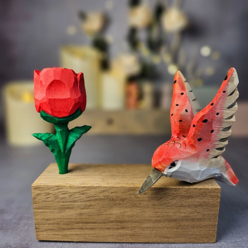 Hummingbird A with Rose - Color:Pink Wings
