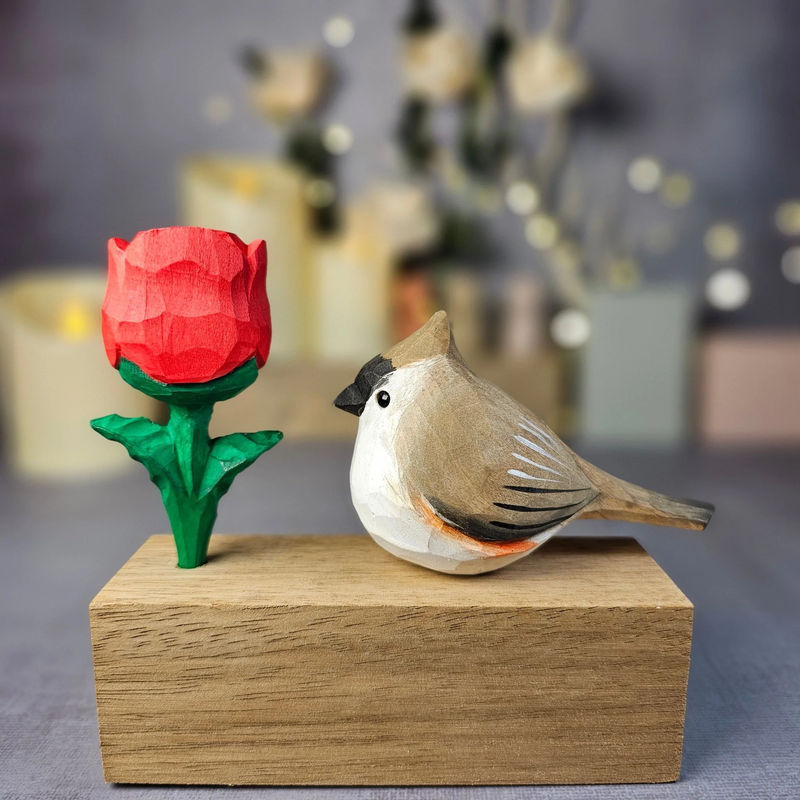 Tufted Titmouse with Rose - Color:Brown