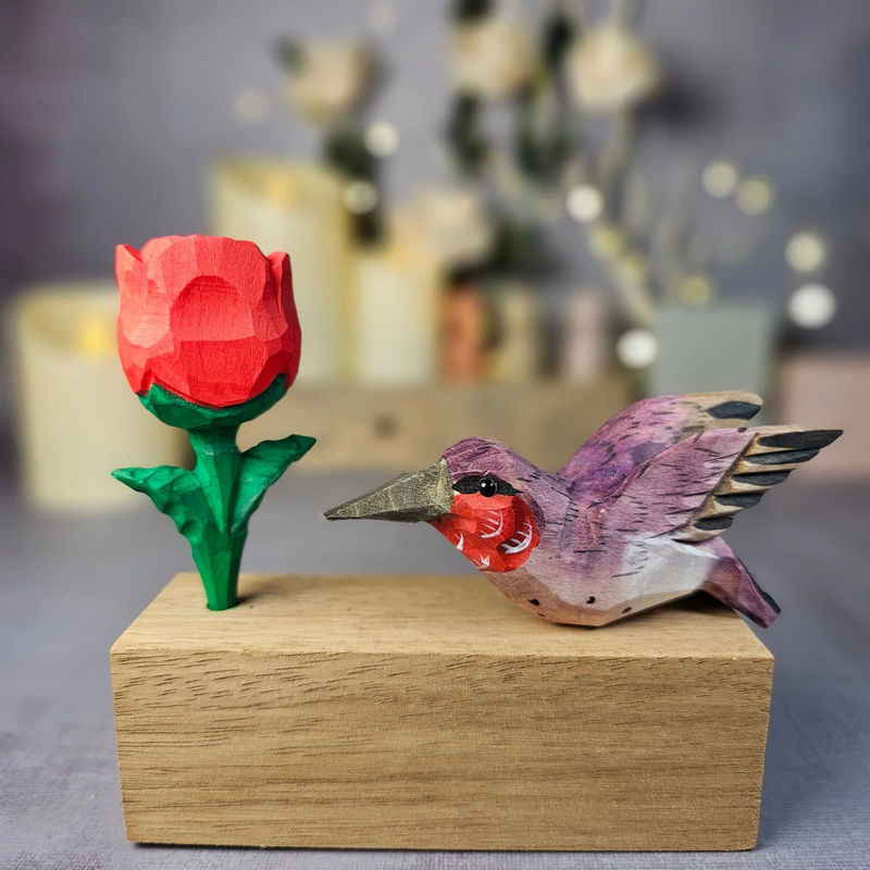 Hummingbird B with Rose - Color:Purple