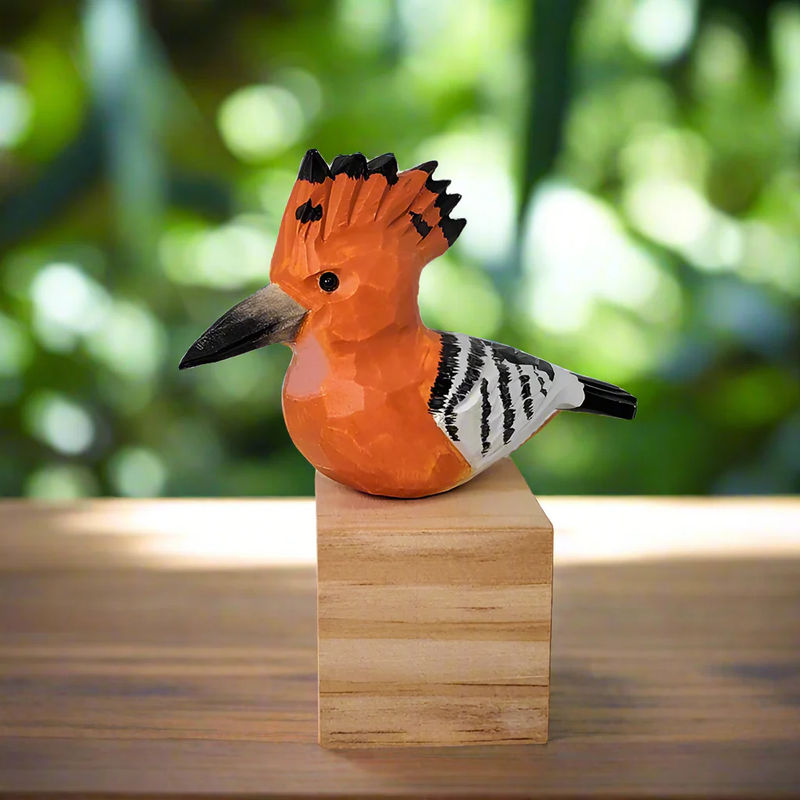 Hoopoe Bird Figurine Hand Carved Painted Woode