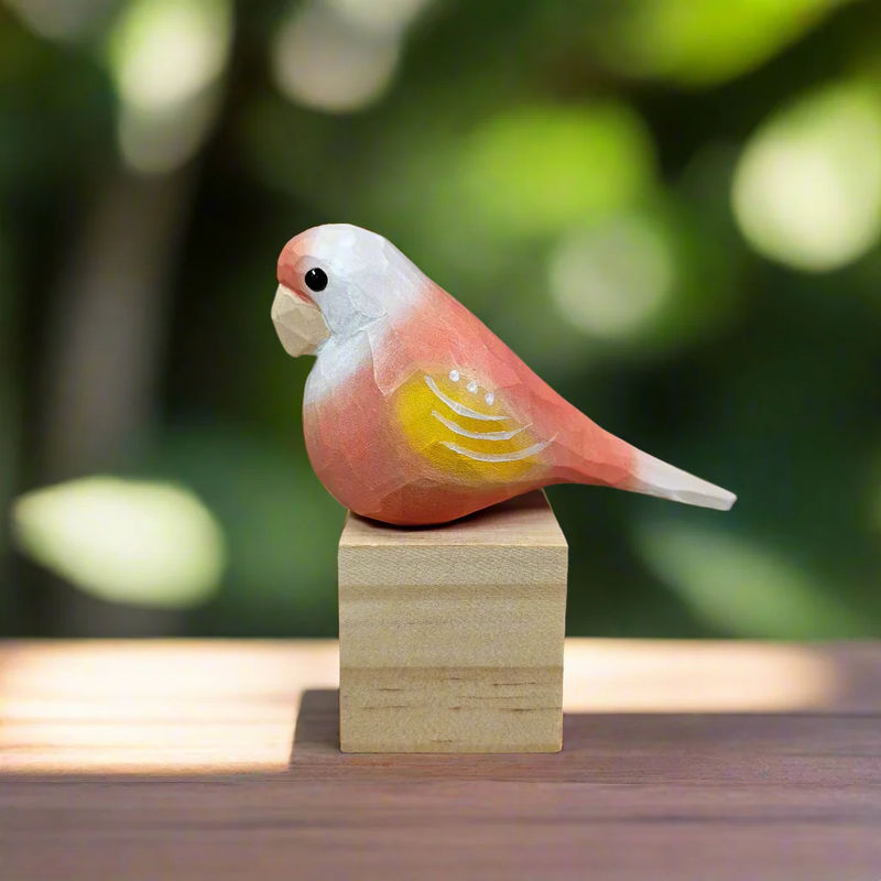 Vibrant Parakeet Figurine - Hand-Painted Wooden Sculpture for Bird Lovers - Color:Red