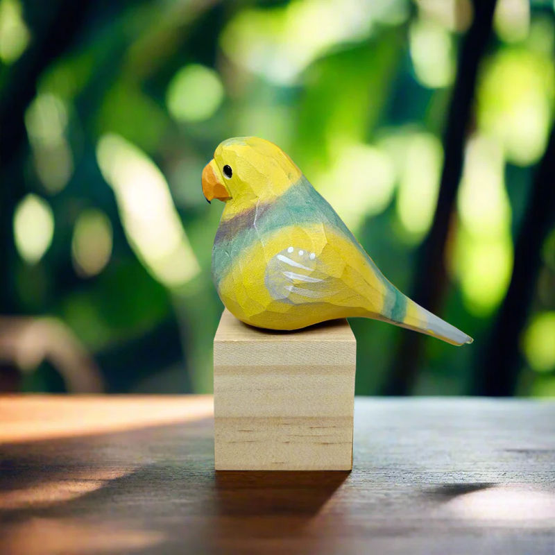 Vibrant Parakeet Figurine - Hand-Painted Wooden Sculpture for Bird Lovers - Color:Green