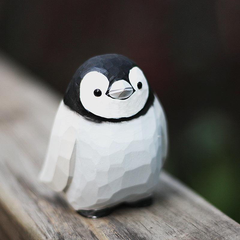 Baby penguin Figurines Hand Carved Painted Wooden - Style:Baby penguin