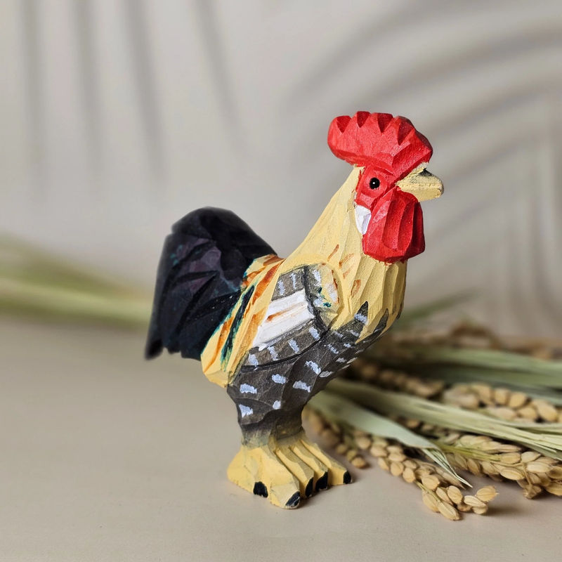 Chicken Hand-Painted Wood Figurine - Style:Rooster