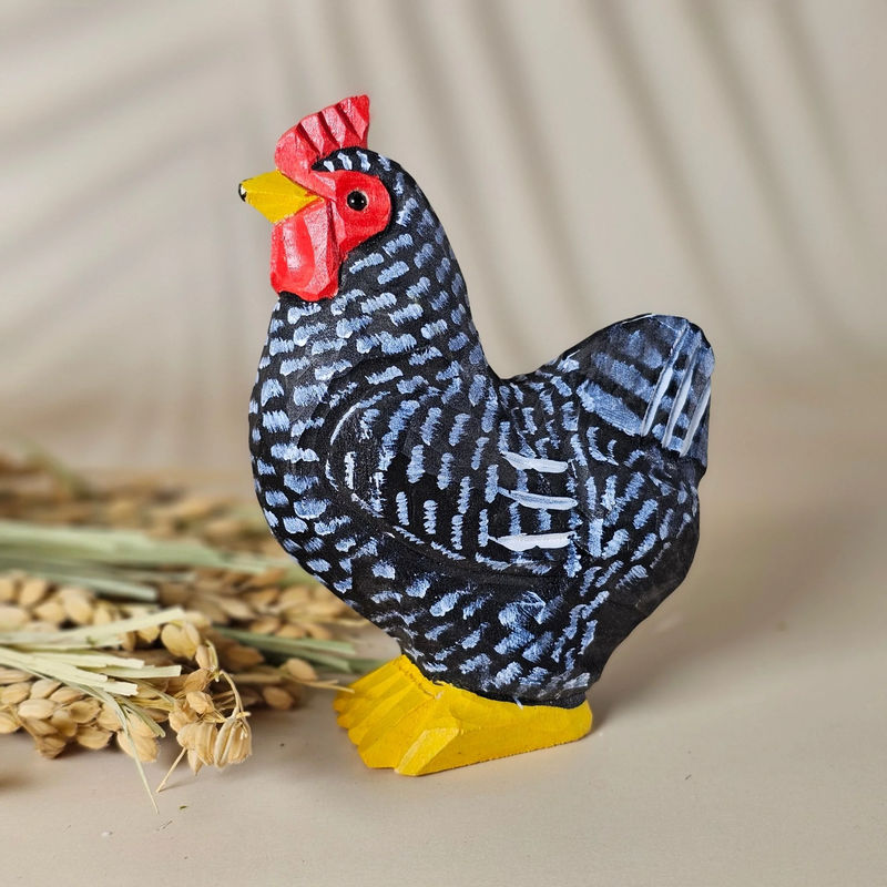 Chicken Hand-Painted Wood Figurine - Style:Hen