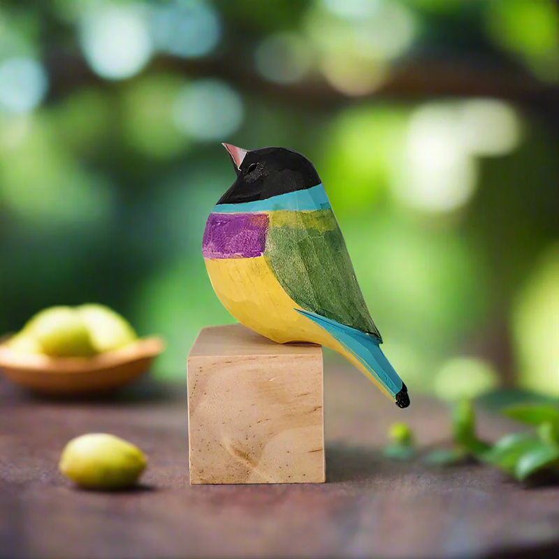Gouldian Finch Bird Figurine Painted Woode Home Decor Ornaments - Color:Black