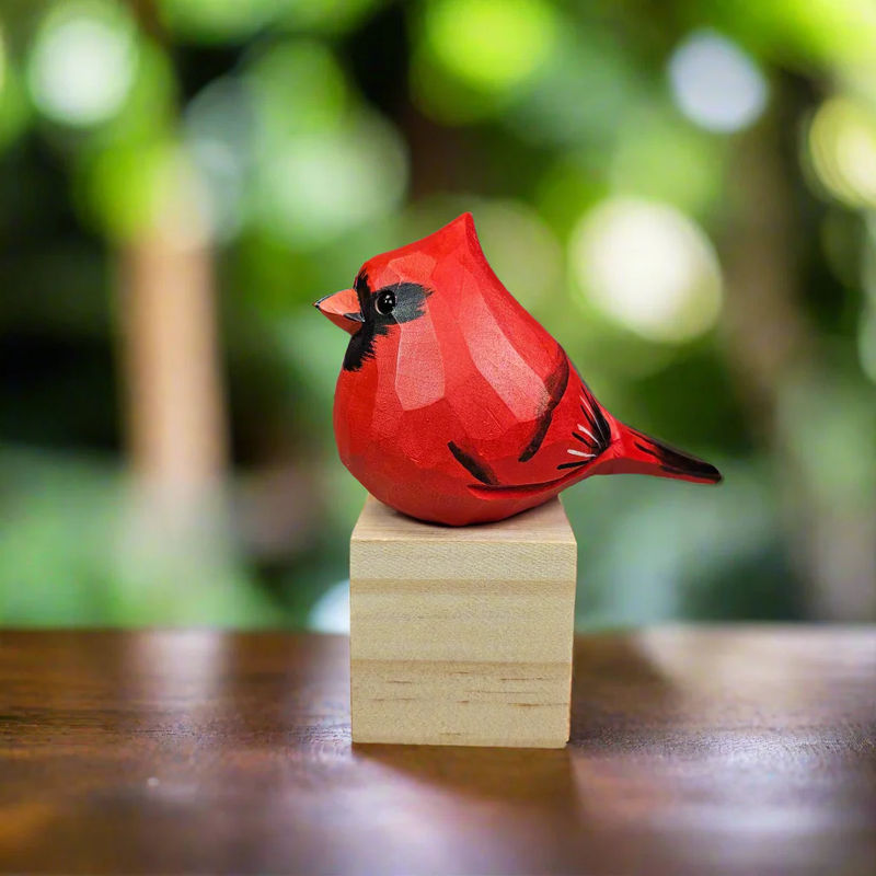 Northern Cardinal Bird Figurines Hand Carved Painted Wooden - Style:Male
