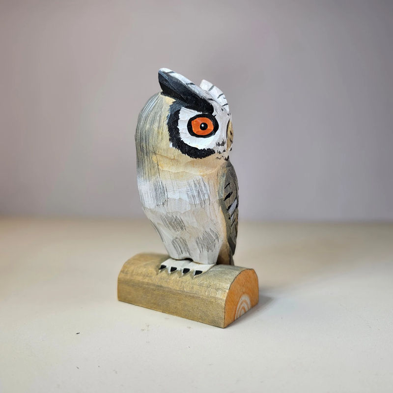 Owl Figurines Hand Carved Painted Wooden - Style:B: Grey Eagle Owl