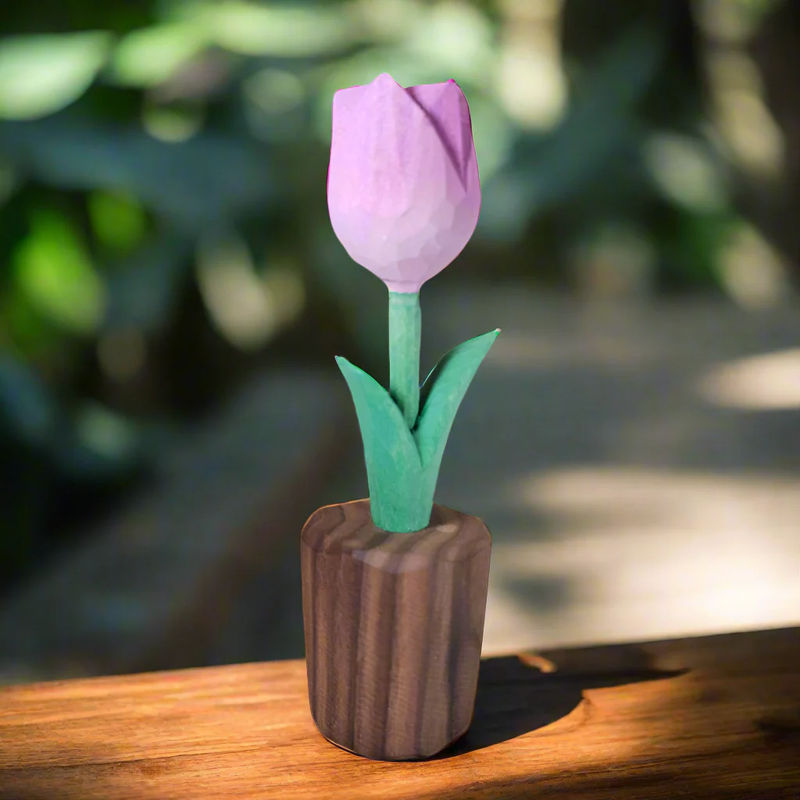 Tulip Hand-Carved Wooden Flower With Gift Box Packing - Color:Purple