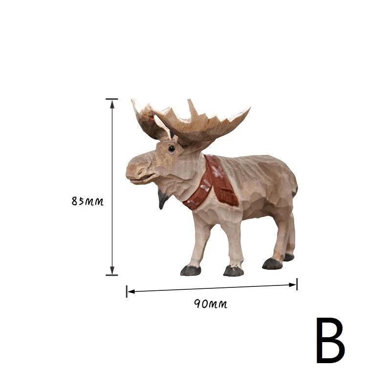 MOOSE Figurines | Hand Carved Painted Wooden Statue Home Decor sculpture Christmas ornaments - Style:B:  L:9x8.5cm