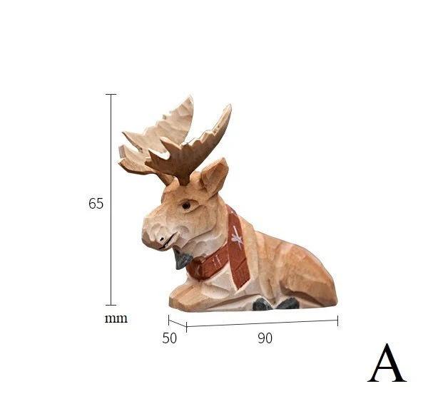 MOOSE Figurines | Hand Carved Painted Wooden Statue Home Decor sculpture Christmas ornaments - Style:A:  L:9x6.5cm
