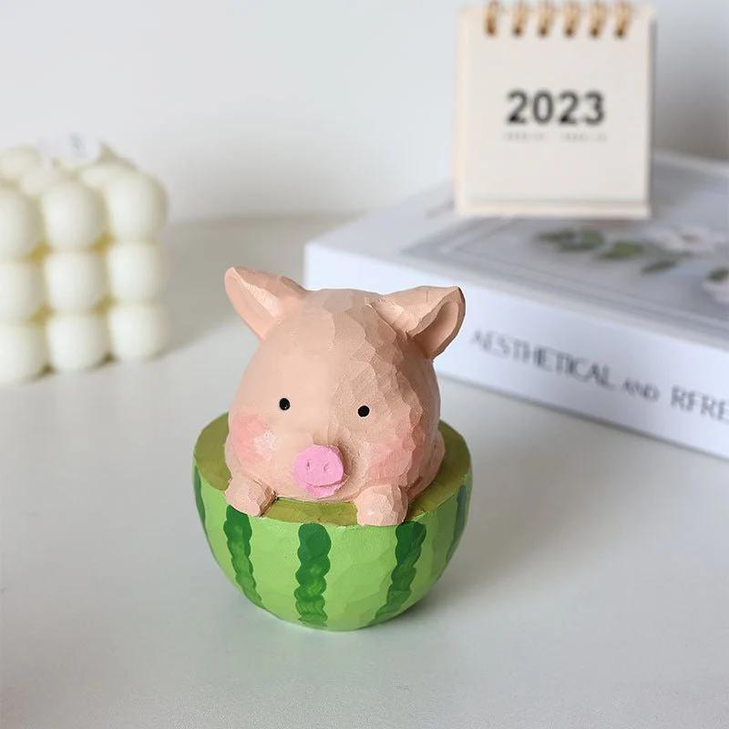 Pig Themed Adorable Hand-Painted Decor - Style:Watermelon Shape