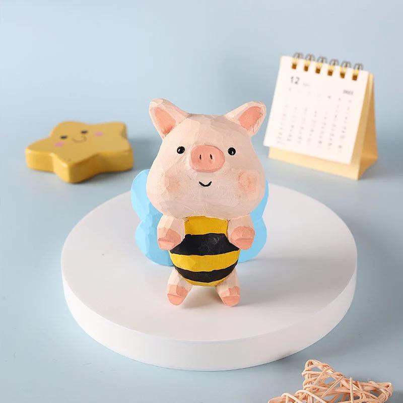 Pig-Bee Hand-Carved Wooden Figurine