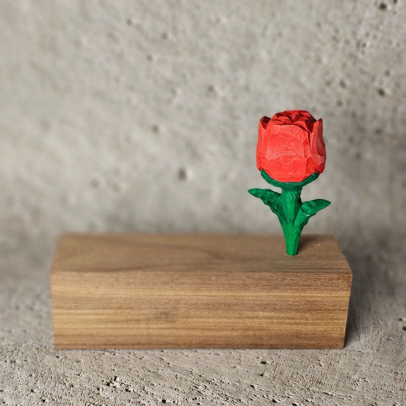 Dual-Hole 6" Wooden Display Block with Handcrafted Rose
