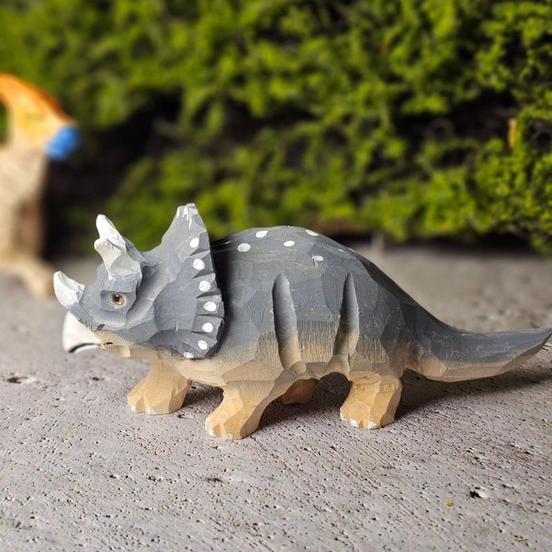 Triceratops Hand-Carved Wooden Figurine