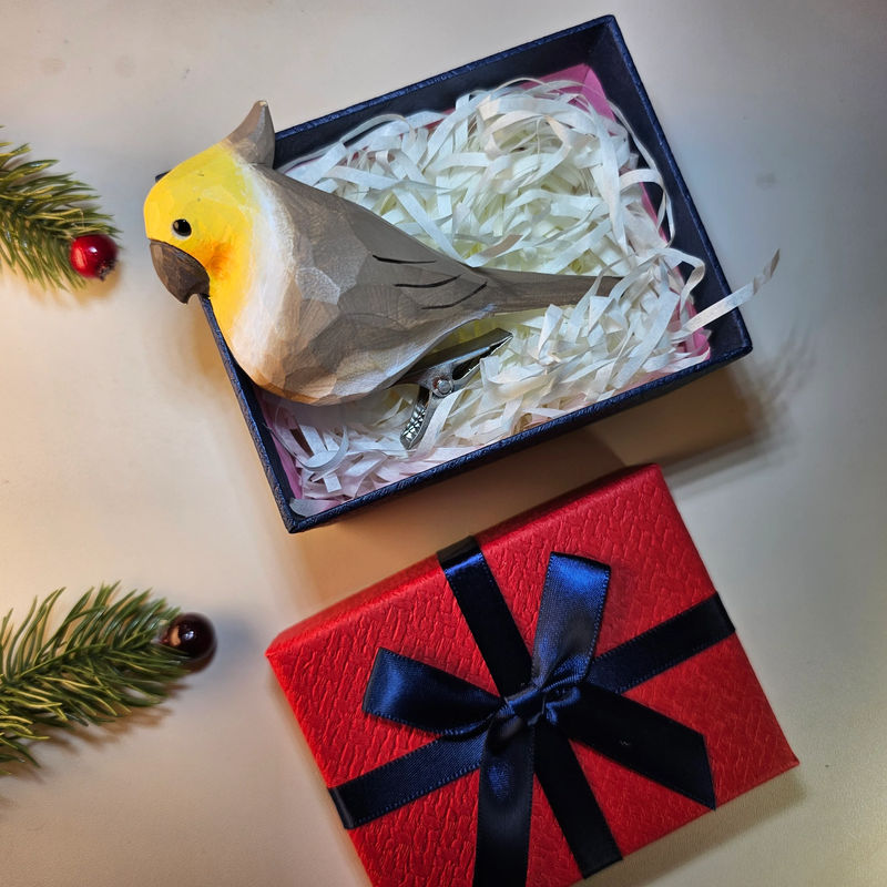 Clip-on Bird Ornaments With Gift Box Packing - Style:Cockatiel_Gray
