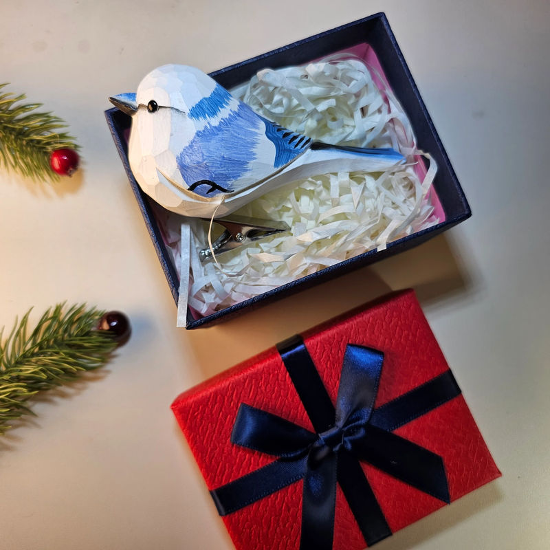 Clip-on Bird Ornaments With Gift Box Packing - Style:Azure tit